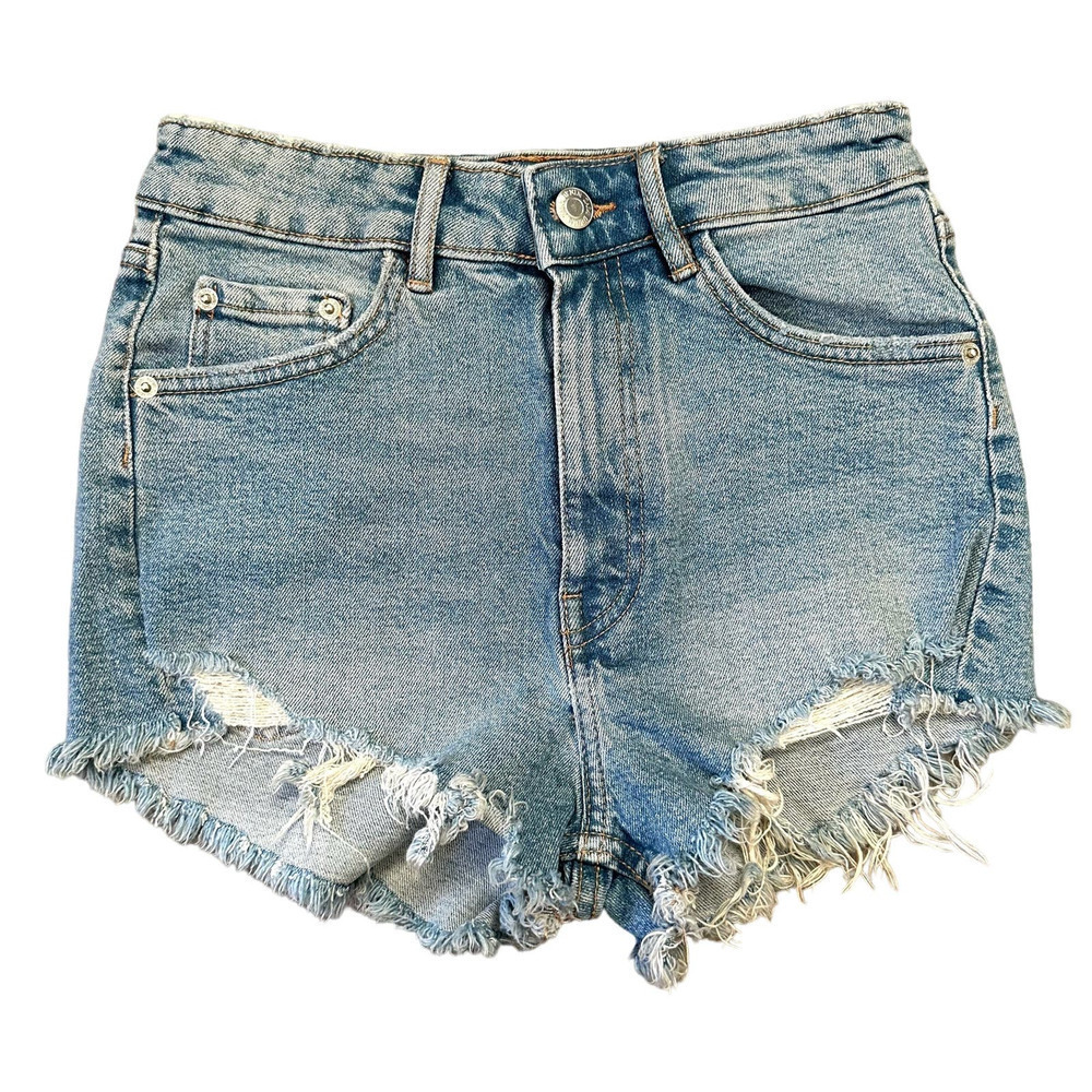 Zara Women's High Rise Cut Off Distressed Skinny Stretch Denim Shorts Size 2